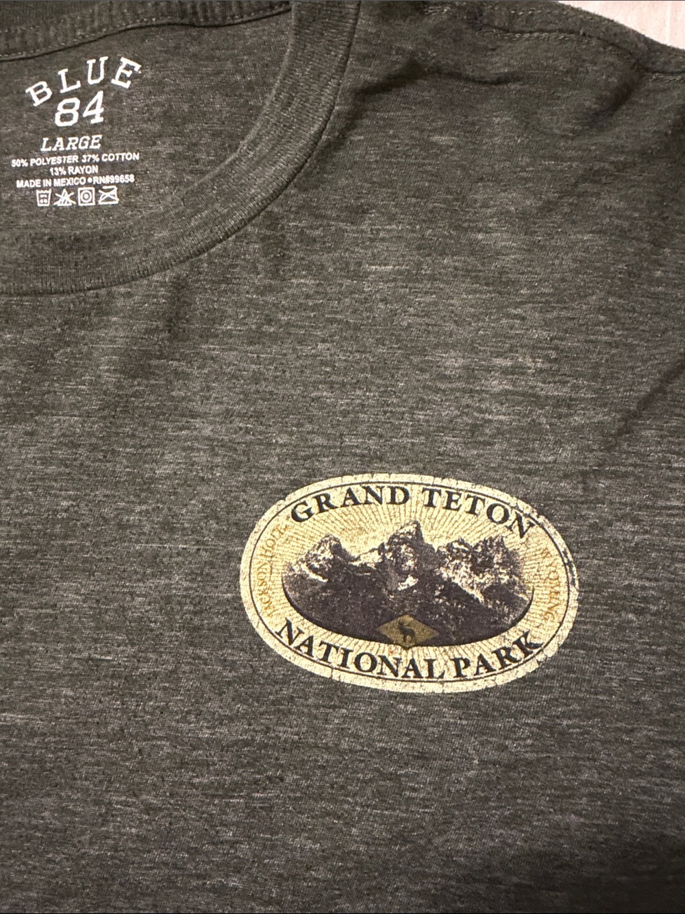 Blue 84 Men's Grand Teton Graphic Tee - Charcoal with Yellow Logo